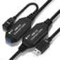 GCR Удлинитель активный 15.0m (5.0m + 5.0m + 5.0m) USB 3.0 AM / AF,  черный,  с 3-мя усилителями сигнала,  доп.питание micro,  GCR-51925