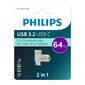 Флеш накопитель 64Gb PHILIPS 2-in-1 USB 3.2 USB C,  OTG,  USB 3.2 / Type-C,  Металл,  100 MB / s