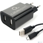 Cablexpert Зарядное устройство 12Вт,  2.4А,  2xUSB,  кабель Micro USB 1м,  черный,  коробка-блистер  (MP3A-PC-35	)
