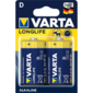 Батарейка /  Батарейка Varta LONGLIFE LR20 D BL2 Alkaline 1.5V  (4120)  (2 / 20 / 100)  (2 шт.)