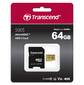 Флеш карта microSD 64GB Transcend microSDХC Class 10 UHS-1 U-3,  V30,   (SD адаптер),  MLC