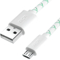 GCR Кабель 0.3m MicroUSB,  бело-зеленый,  белые коннекторы,  быстрая зарядка,  28 / 24 AWG,  GCR-53208