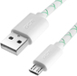 Greenconnect  GCR-UA9MCB3-BD-1.0m Кабель 2A 1.0m USB 2.0,  AM / microB 5pin,  бело-зеленый,  белые коннекторы,  28 / 24 AWG,  поддержка функции быстрой зарядки, ,  морозостойкий.