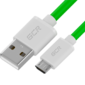 GCR QC Кабель 0.3m MicroUSB,  быстрая зарядка,  зеленый TPE,  белые коннекторы,  28 / 22 AWG,  GCR-53282