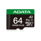 Флеш карта microSD A-DATA 64GB microSDXC Class 10 UHS-I U3 V30 A2 160 / 140 MB / s  (SD адаптер)