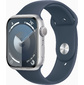 Смарт-часы Apple Watch Series 9 A2980 45мм OLED корп.серебристый Sport Band рем.синий разм.брасл.:160-210 мм  (MR9E3ZP / A)