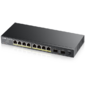 ZyXEL GS1100-10HP. 8-портовый неуправляемый PoE+ коммутатор Gigabit Ethernet с 2 SFP слотами,  PoE бюджет до 130Вт