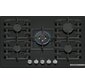 Газовая варочная панель,  75см,  закаленное стекло,  черная,  5 конфорок,  1 WOK-конфорка c 2 контурами пламени,  1 конфорка повышенной мощности,  FlameSelect,  индивидуальные чугунные решетки,  газ-контроль,  автоматический электроподжиг,  сделано в Испании