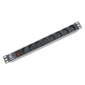 Cabeus PDU-8P Блок евророзеток для 19" шкафов,  горизонтальный,  8 розеток,  10 A,  выключатель,  гнездо под шнур,  алюминиевый корпус