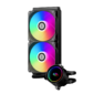 Кулер для процессора /  PCCooler DA240 ARGB BK  (270W,  240mm,  Black,  ARGB /  Fans: 2x120mm,  73.6CFM,  -dBA,  1800RPM /  Pump height 55mm,  -dBA,  3000RPM,  Rad thickness 27mm /  S: 1851,  1700,  1200,  20XX,  115X,  AM5,  AM4)
