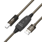 GCR Кабель активный 7.5m USB 2.0,  AM / BM,  черно-прозрачный,  с усилителем сигнала,  разъём для доп.питания,  28 / 24 AWG
