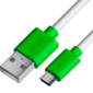 GCR Кабель 1.0m MicroUSB,  белый,  зеленые коннекторы,  быстрая зарядка,  28 / 24 AWG,  GCR-53226